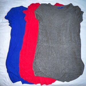 Bundle of 3 APT. 9 Small High Low Short Sleeve Tunics Blue, Red and Gray NWOT